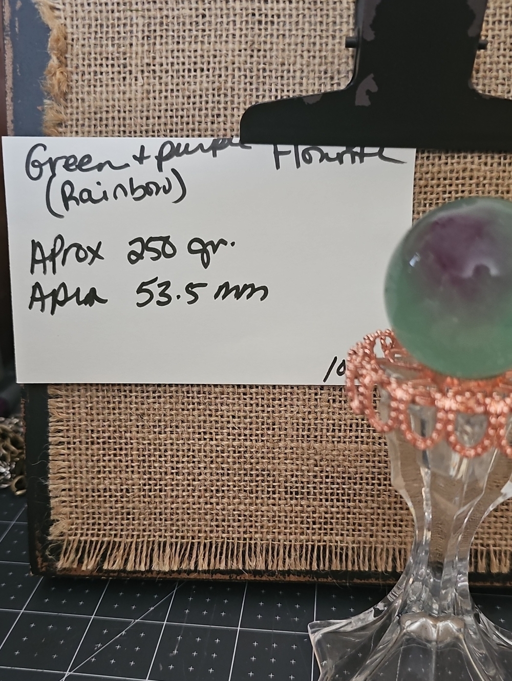 Green and Purple Rainbow Fluorite Sphere on Stand(300G)